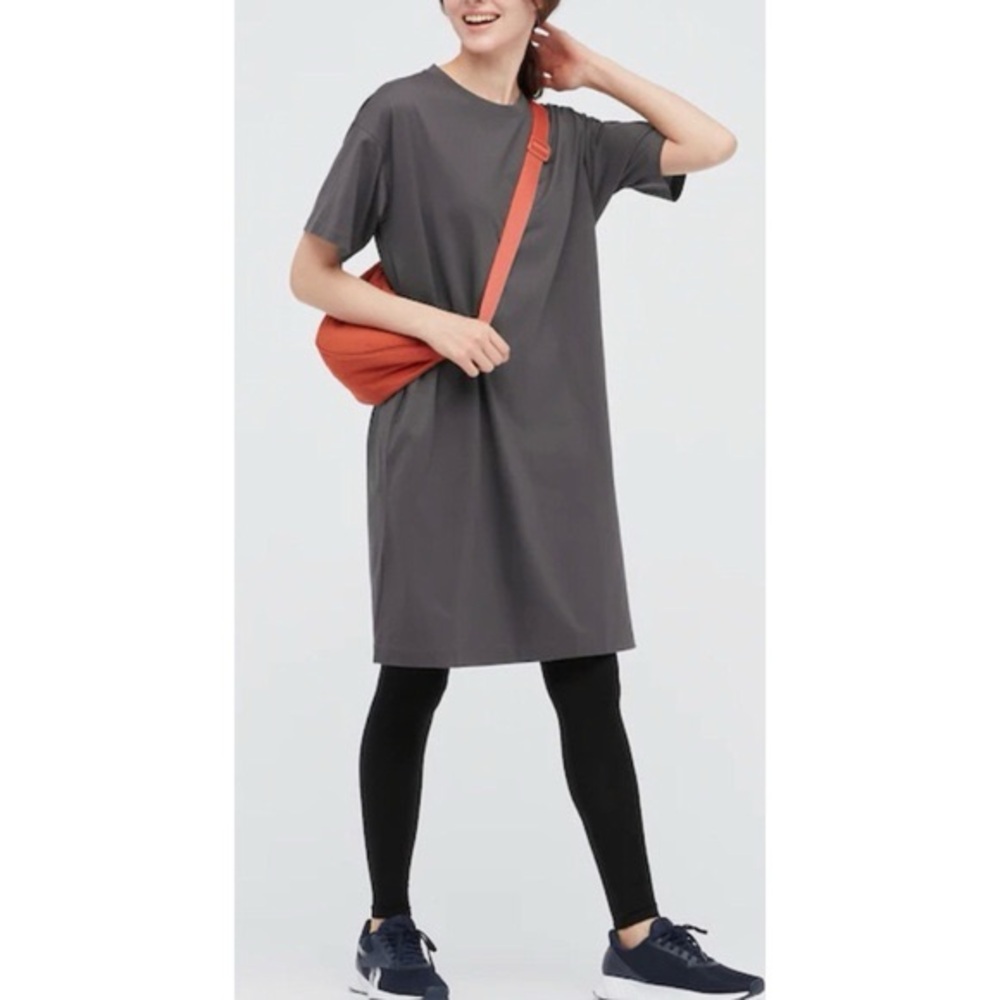 Uniqlo Cotton T Shirt Dress Pockets Gray XS